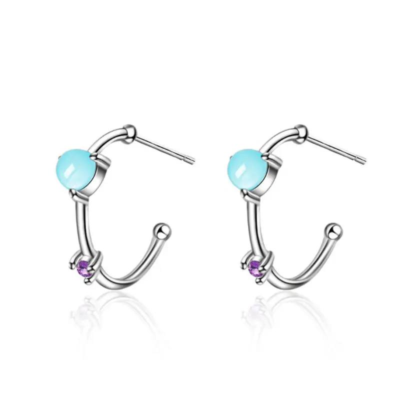 2019 New Arrival Fashion Corea Jewelry 925 Sterling Silver Stud Earrings For Women Round Blue Circle | Украшения и аксессуары