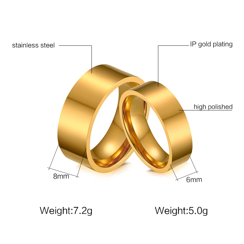 XUANPAI 6mm 8mm Gold Color Stainless Steel Wedding Bands Ring for Women Men Lover Couple Alliance Engagement Brands Jewelry