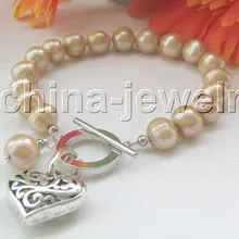 Красивая " 10 мм шампанское круглый пресноводный жемчуг браслет-GP claspnoble Стиль природных тонкой jewe Быстрая