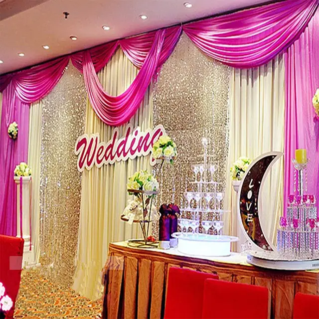 Hot Pink Wedding Backdrop Sequins Swag 3m 6m Ice Silk White