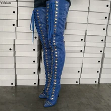 Olomm/новые женские облегающие высокие сапоги пикантные сапоги на высоком каблуке-шпильке со змеиным узором обувь для ночного клуба с острым носком синего цвета женская обувь; большие размеры США 5-15