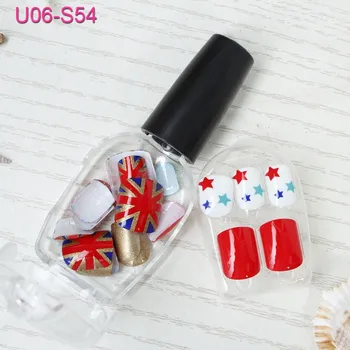 

FOREVERJASMINE British Nail Polish Gel Tips Red Self-Adhesive Finger Nail Full Cover Gold Glitter Artifical French Manicure Nail