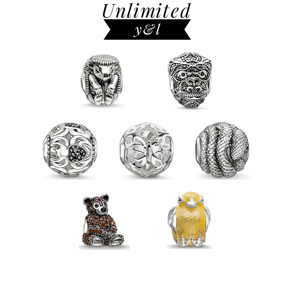 

Butterfly/Spider/Chimpanzee/Teddy Bear/Chick/Snake/Hedgehog Charm Beads for Bracelet 925 Sterling Silver Karma DIY Jewelry