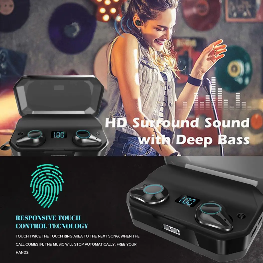 

Wireless Earbuds in-Ear Stereo Bluetooth 5.0 bilateral stereo Headset with 7000 mAh Charging IPX7 50M Case