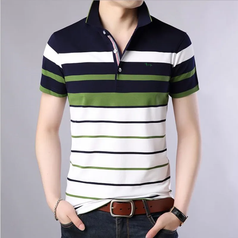

2018 New Men summer casual shirt slim fit short sleeve 100%cotton breathable soft business striped embroidery shirts Po11