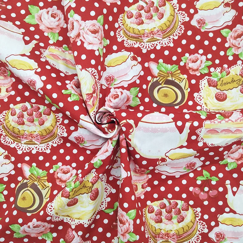 

New Red Cake Fabric 100% Cotton Fabric Cake Dot Printed Cotton Fabric Sewing Patchwork DIY Girl Dress Clothing Wide 140cm