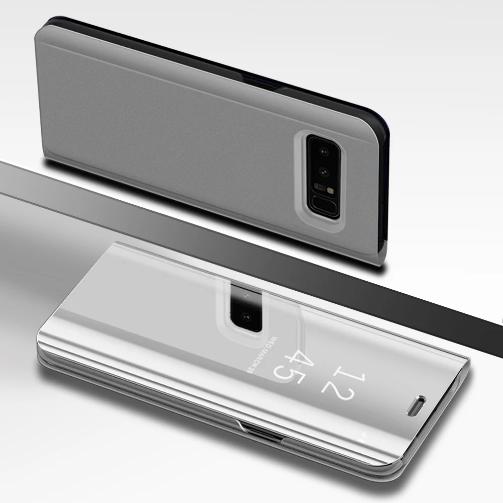 Proelio Luxury Flip Leather Mirror Chip Case For Samsung Galaxy Note 8 S6 S7 Edge S8 Plus Phone Case Clear View Standing Cover (27)