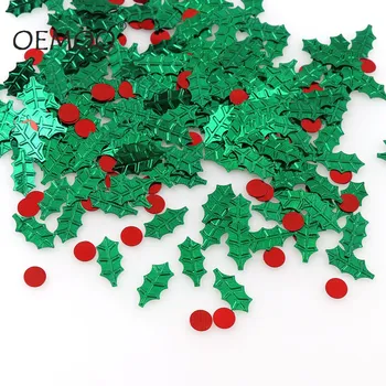 

15g Christmas Tree Christmas Green Leaves 8*16mm Holly Berry 7mm Confetti For Home Party Decoration DIY Scrapbooking Supplies