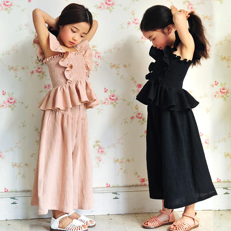 

Children Tops + Trousers Suit Big Girl Vest Wide leg pants Two Pieces Summer 2018 New