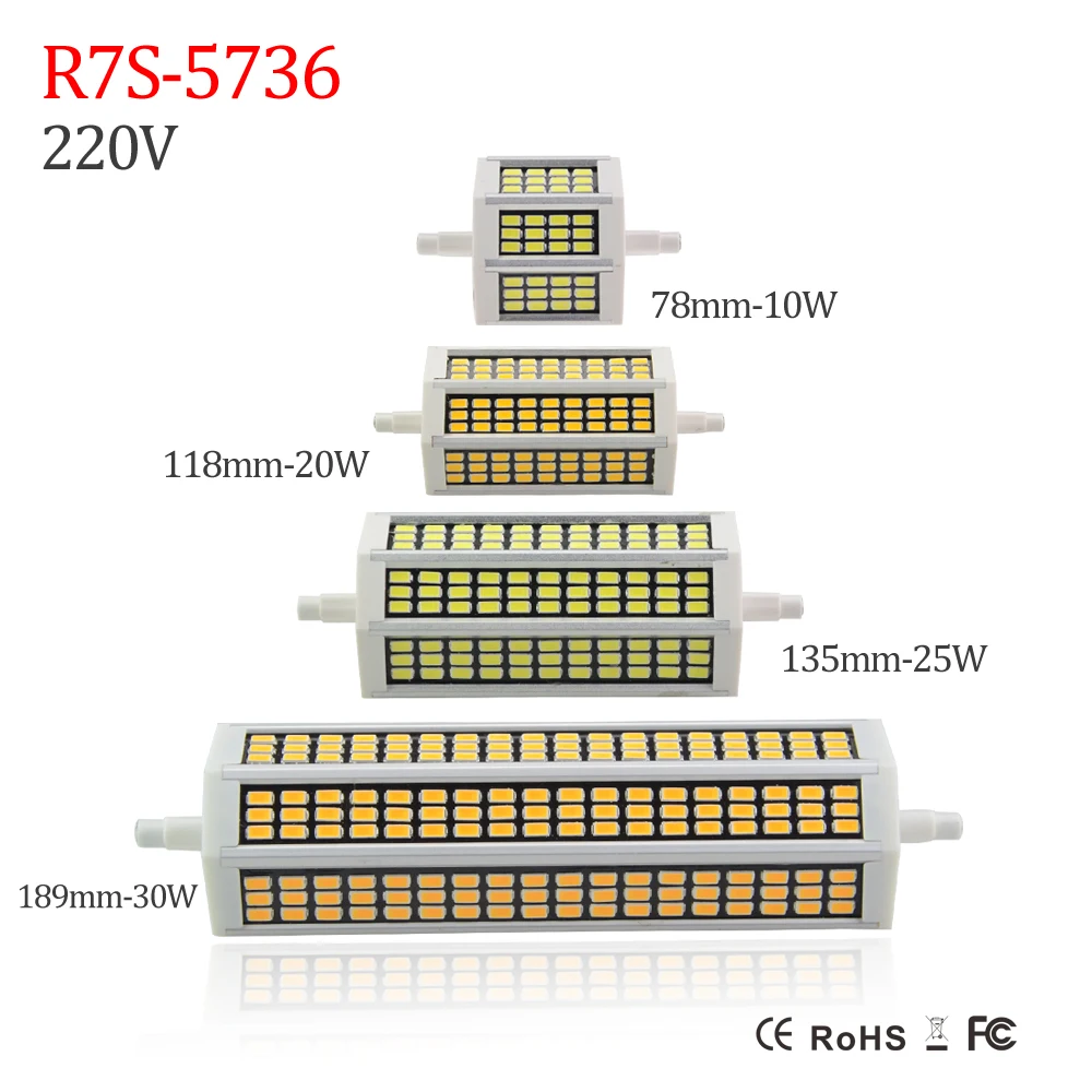 R7S светодиодный Диод Bombillas 78 118 135 189 мм с высокой яркостью без мерцания SMD 5736 220 В 10 Вт 20 Вт 25 Вт 30 Вт R7S Ампульный светодиодный прожектор