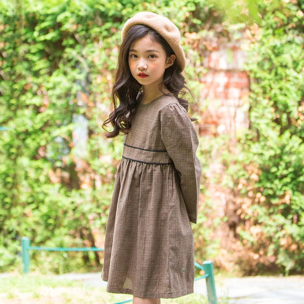 

Elegant Girls Plaid Dress Big Girls Clothes Long-sleeve Cotton Dress 2018 Autumn Winter Kids Dresses 8 10 12 14 years