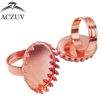 

100pcs Rose Gold Color 13x18mm 18x25mm Adjustable Ring Blanks Base Copper Metal Cabochon Rings Settings TJZT007