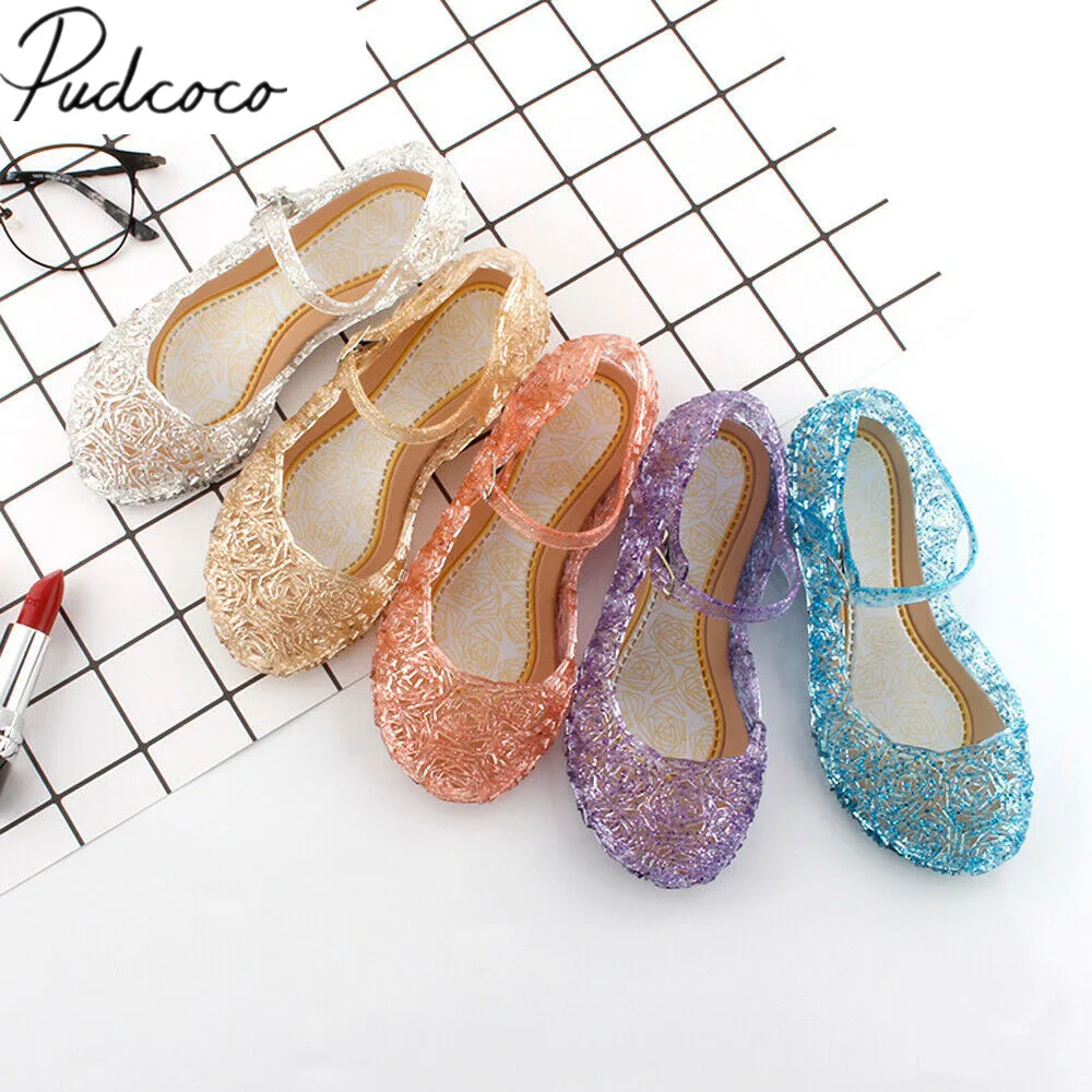 2019 Kids Sandals Clogs Fashion Children's Girls Cosplay Dress Up Party Sandals Crystal Princess Hollow Out Candy Color Shoes