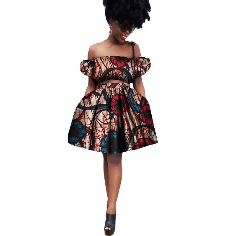 

African Clothes 2019 Plus Size Casual Fashion Women's Sets Top And Lady Skirt Knee Length Batik African Dress