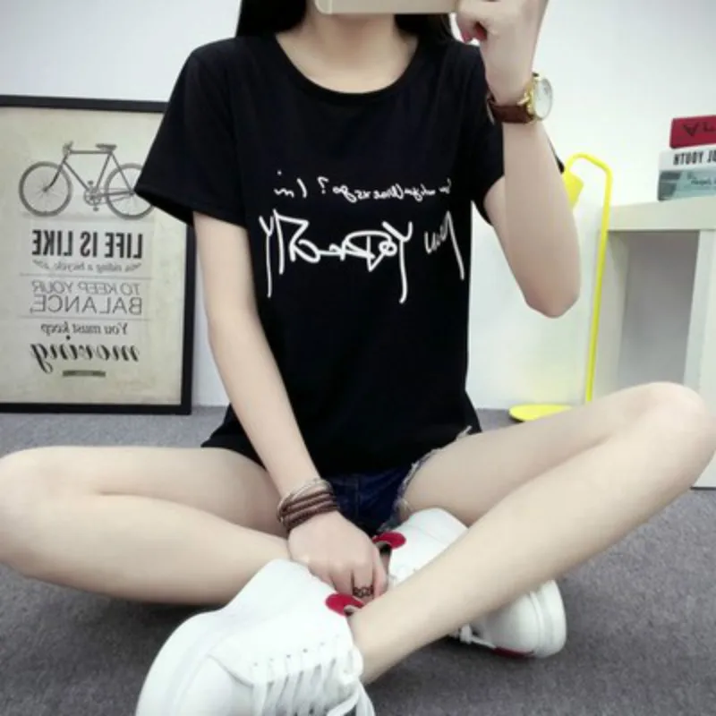 

Women T-shirt Print Cute Creative Shirts for Ladies 2018 New Korea Style Plus Size Cheap Clothing China Brand Clothing