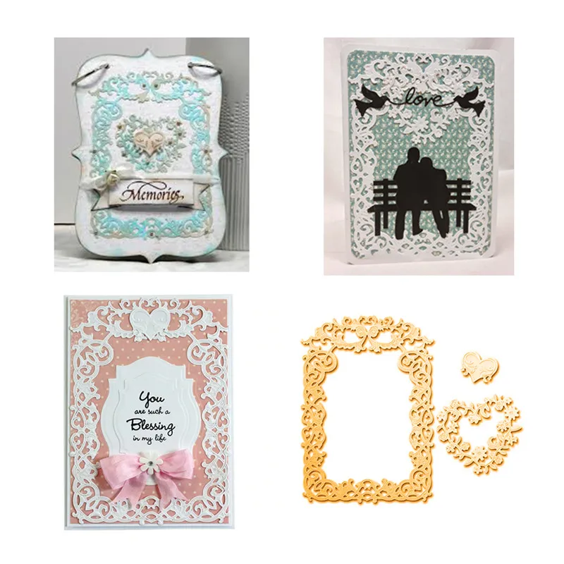 

Naifumodo 3 Pcs/lot Metal Cutting Dies Scrapbooking For Card Making DIY Embossing Cuts New Craft Heart-shaped Lace Frame Element