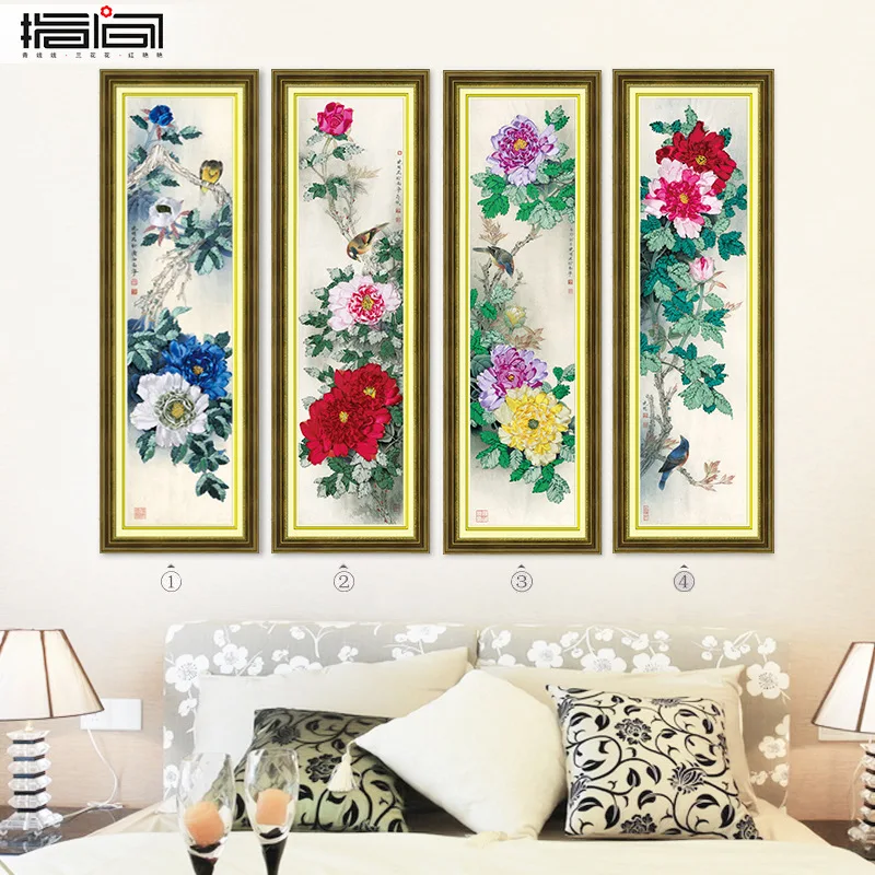  DIY Ribbon embroidery paintings peony flower Prints 3d Needlework Kit Cross Stitch Crafts 37x122cm  - 32997753507