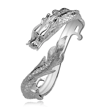 

Trendy brazaletes pulseras de Plata Bangle for Men Animal Style Chinese Dragon Big Bracelets Bangles Silver Color Jewelry
