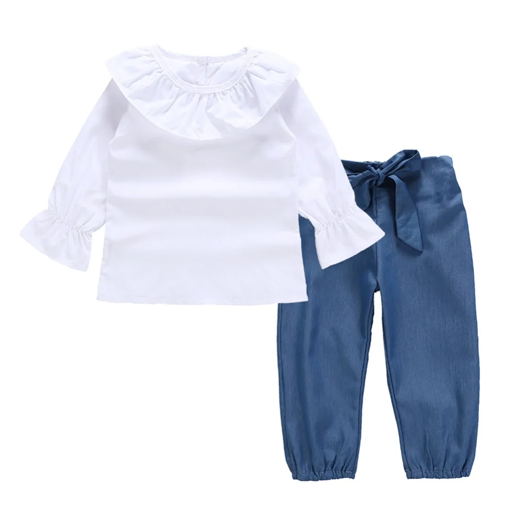 

2Pcs/ Sets Baby Girl Clothes White Sleeve Ruffle Tops+Pants Kids Baby Girls Clothing Set