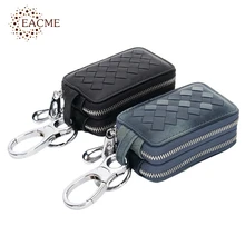 EACME, натуральная кожа, двойная молния, Автомобильный ключ, кошельки, для мужчин, ключница, сумка, брелок, чехлы, овчина, вязание, зерно, портативный