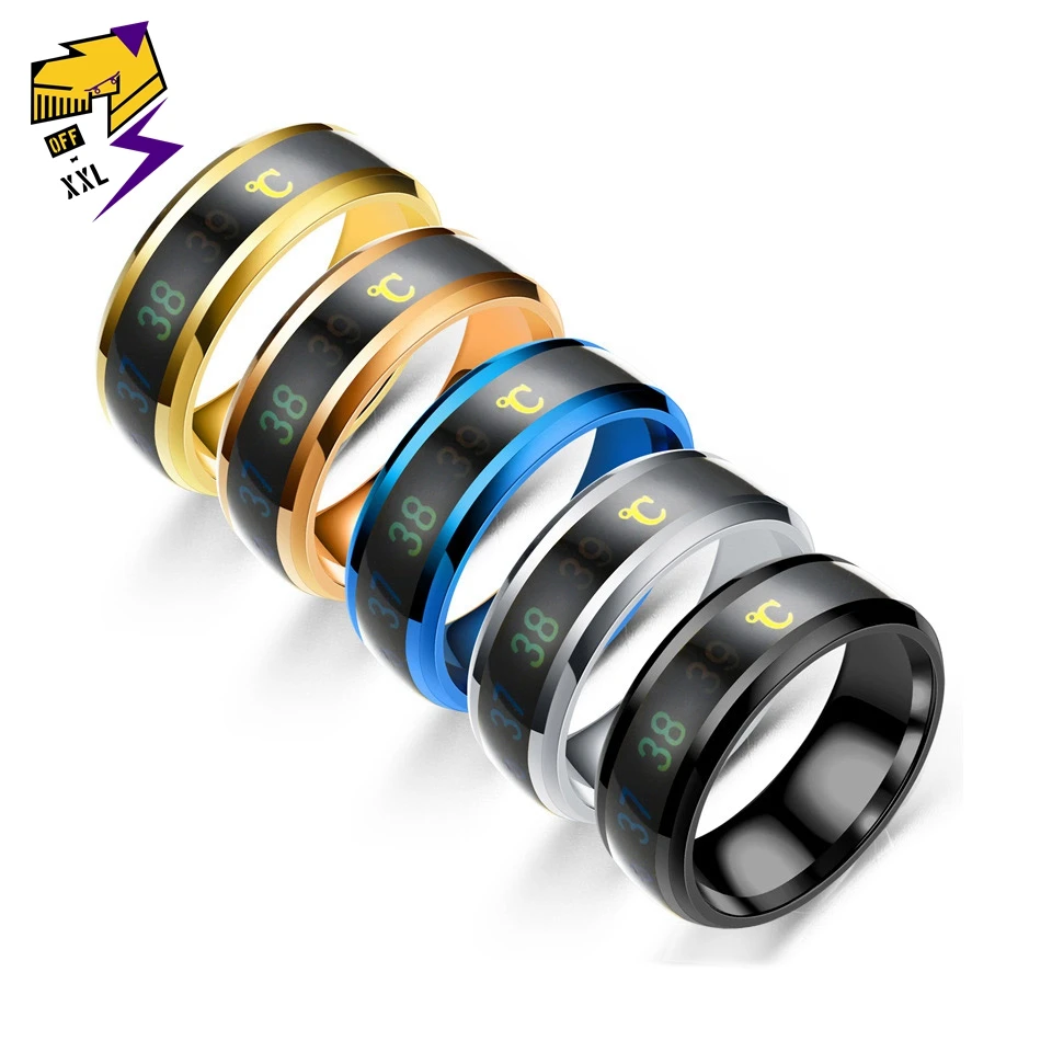 

Blue Stainless Steel Intelligent Themometer Rings Temperature Measuring Mood Finger Ring Wedding Bands Numbers Anelli Donna