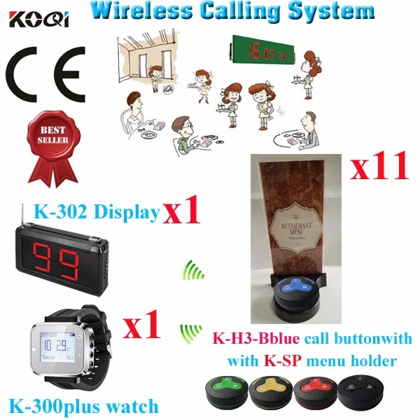 K-302+K-300plus+K-H3-Bblue+K-SP 1+1+11+11 Wireless Service Call Bell System