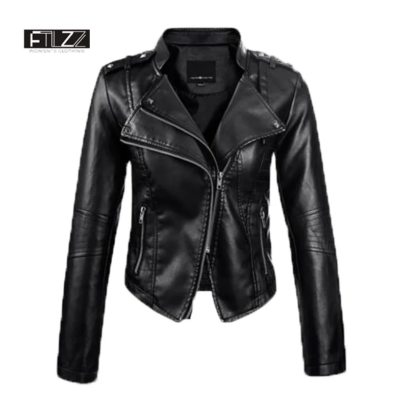 2018 Women Cheap Leather Jacket Spring Slim Zipper Biker Jacket Ladies