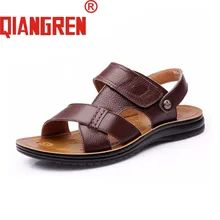 QIANGREN/Новое поступление; мужские босоножки из натуральной кожи в стиле милитари; сезон лето; Цвет черный, хаки; коричневая коровья кожа; сандалии; шлепанцы в римском стиле