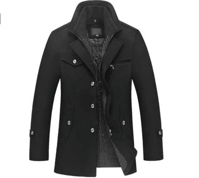 Зимнее шерстяное пальто, приталенная Мужская куртка, повседневное теплое пальто размера плюс, модная верхняя одежда, мужская куртка, корейское мужское шерстяное пальто - Цвет: Black