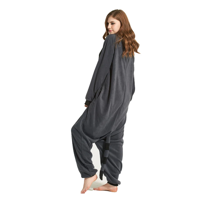 Кигуруми косплей костюм для взрослых мультфильм животных Серый Енот Onesie унисекс пижамы Косплей костюмы ночное белье комбинезон