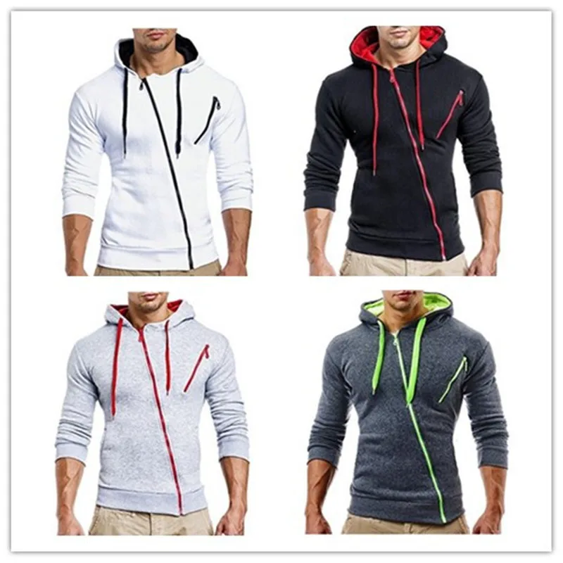 

2019 Men's Sports Casual Long Sleeve Diagonal Zipper Hooded Hoodie Autumn Cotton Cardigan Zipper Accessories