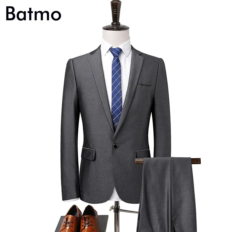 Batmo 2018 new arrival spring high quality men's suits men,gray men's