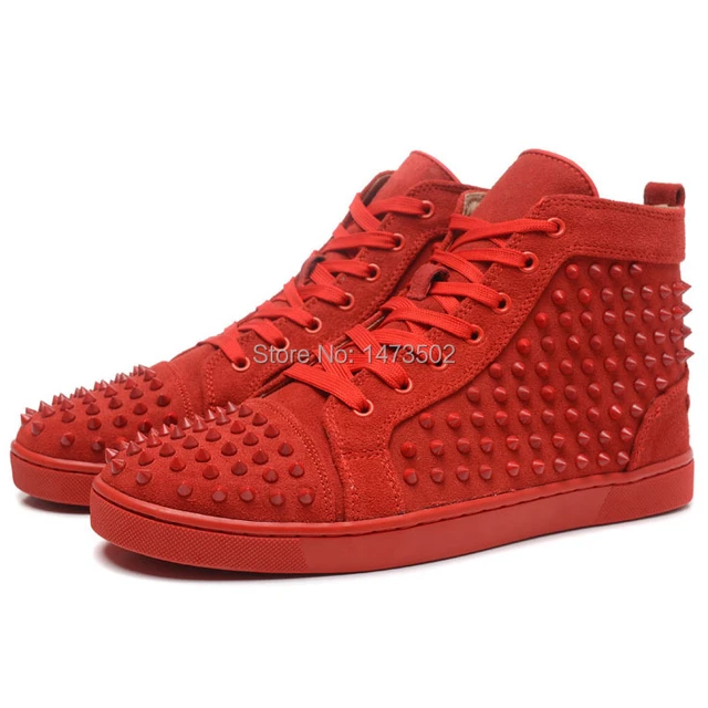 Red Bottom Men Shoes LOUIS SPIKES MENS FLAT HIGH TOP SUEDE