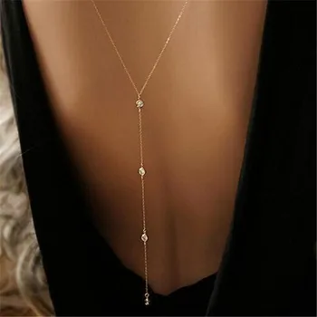 

Ahmed Fashion Sexy Crystal Pendant Back Body Necklace For Women Simple Rhinestone Choker Necklace Dance Paty Body jewelry