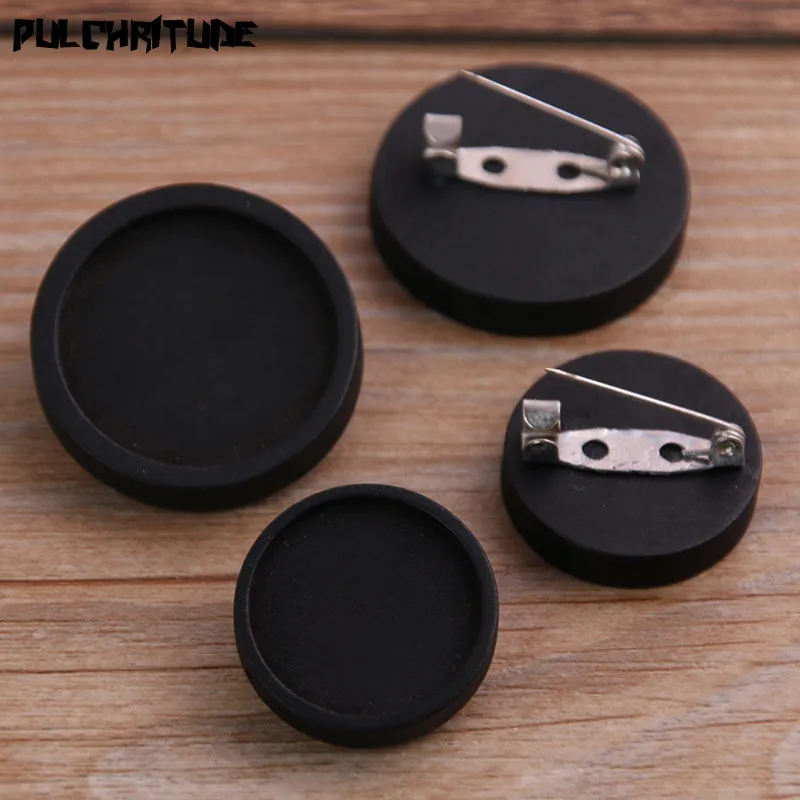 

PULCHRITUDE 10pcs 20/25mm Inner Size Black Round Wood Cabochon Brooch Base Setting Brooches Pin Backs For Jewelry Making P6952