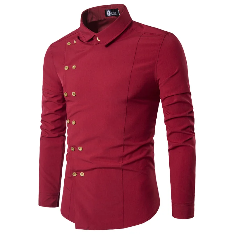2019 New Men Shirt Spring Long Sleeves Casual Double Button Slim Fit Soild Color Shirt Streetwear Camisa Masculina XXL