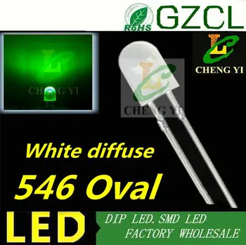 

Ultra bright pure green LED diode 546 oval led 520-530nm without stopper 5mm oval leds Diffused