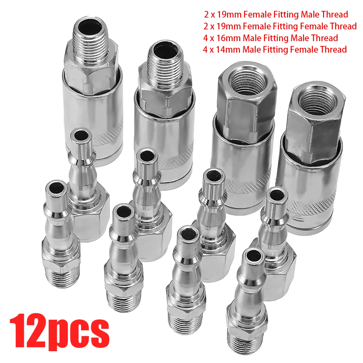 

12Pcs 1/4" BSP Air Line Hose Compressor Fitting Couplings Connector Quick Release Male Female Fittings Connector Set