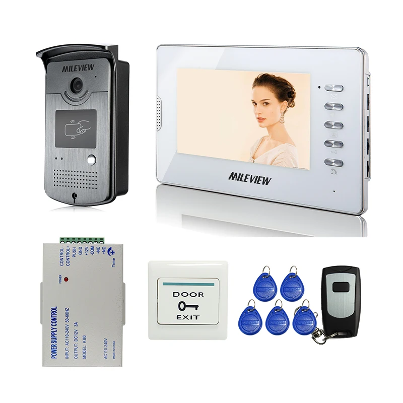 

Wholesale New 7 inch Home Video Door Phone Intercom Kit + 1 Monitor 1 RFID Reader Doorbell Camera + Remote Control FREE SHIPPING
