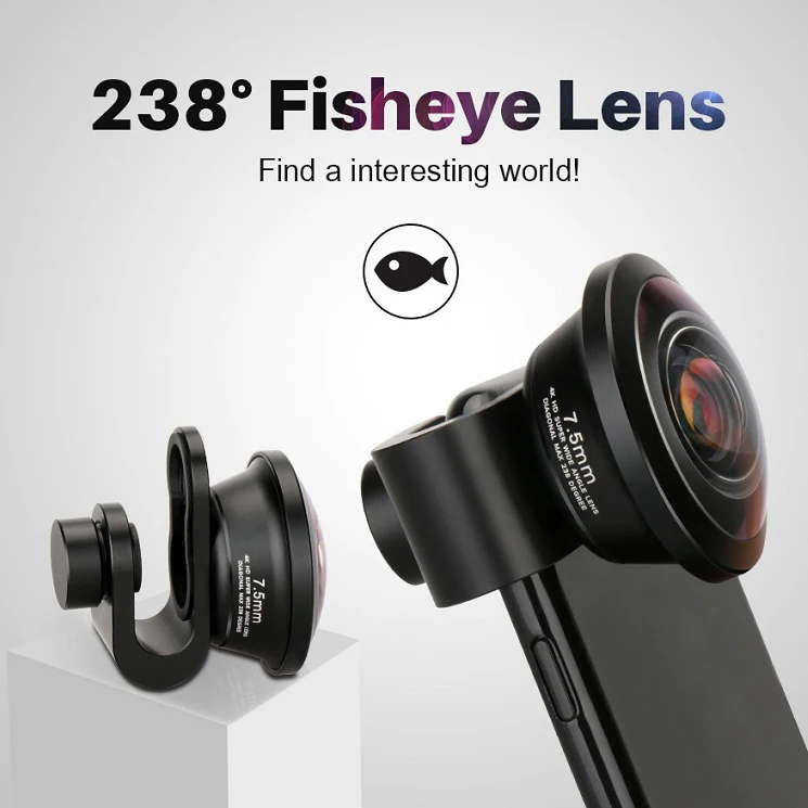 Pholes 238 градусов рыбий глаз Hd объектив 0.2X широкоугольный объектив для телефона X 7 6 4K Hd клип-на объектив камеры телефона