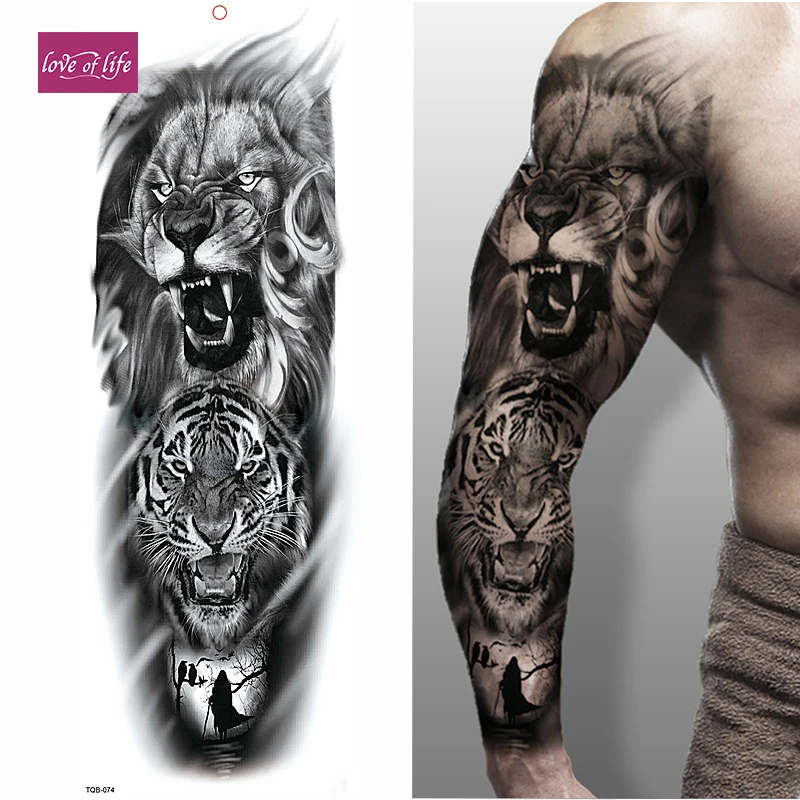 

FULL ARM SLEEVE KING OF BEASTS TRIBAL TOTEM TEMPORARY TATTOO MAN BODY ART STICKE