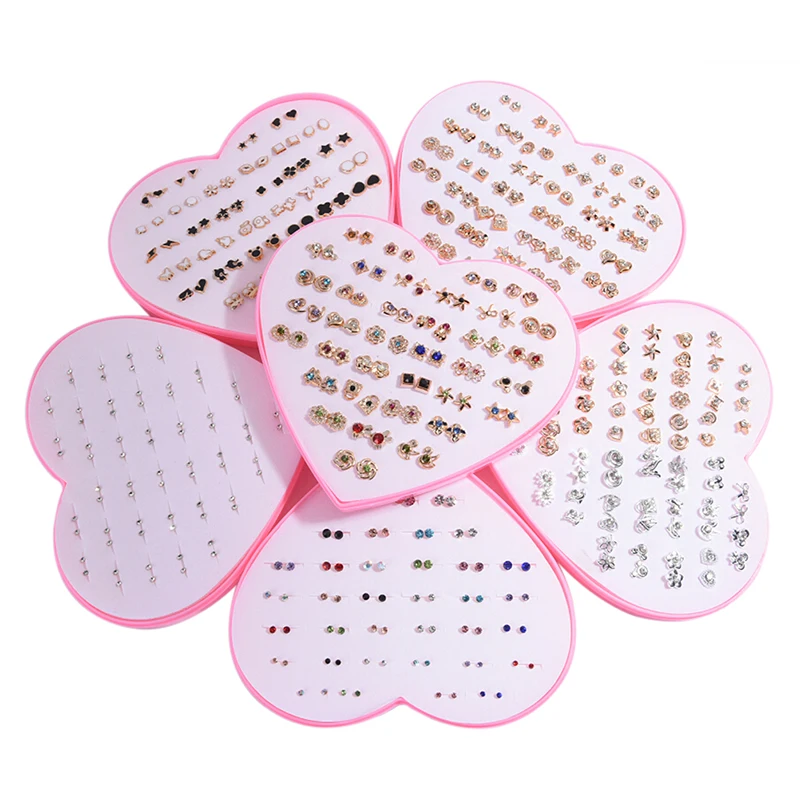 36 Pairs Girls Crystal Flower Stud Earrings Fashion Women Rhinestone Mixed Style Earrings Jewelry Set