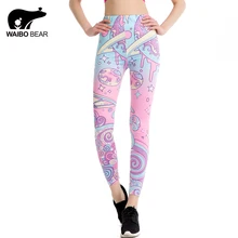 Харадзюку мультфильм печати леггинсы Kawaii Высокая талия карандаш брюки Тонкий стрейч светильник цвета Леггинсы повседневные брюки WAIBO медведь