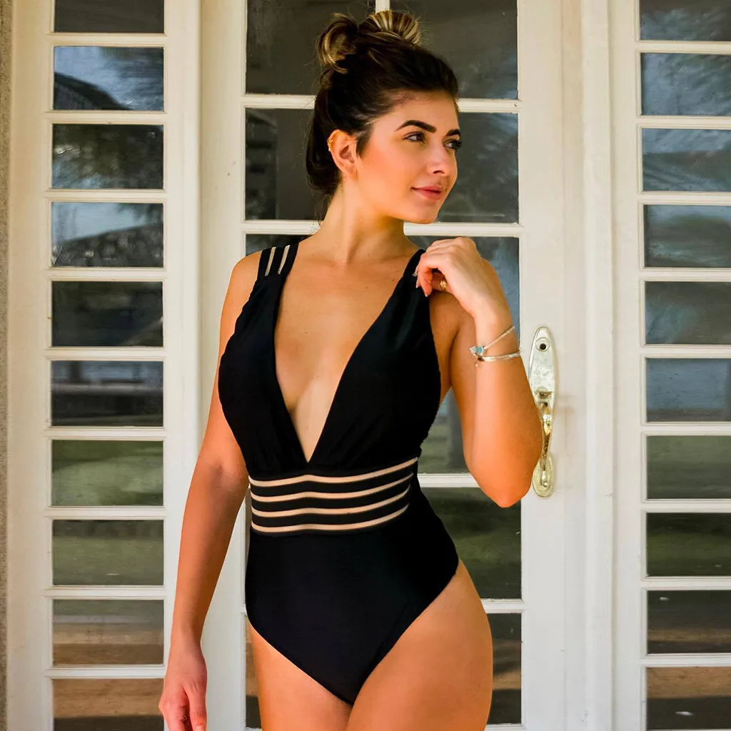 

One Piece Swimwear 2018 Sexy Deep V Women Swimwear Push Up Cross Bathing Suits Swim Suit Monokini Female Bodysuits L326