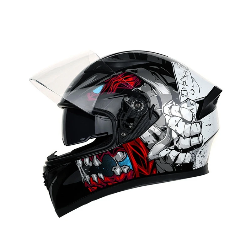 

Jiekai Motorcycle Helmet Men And Women Full Face Helmet Cover Personality Cool Pattern Four Seasons Double Lens Locomotive Rac