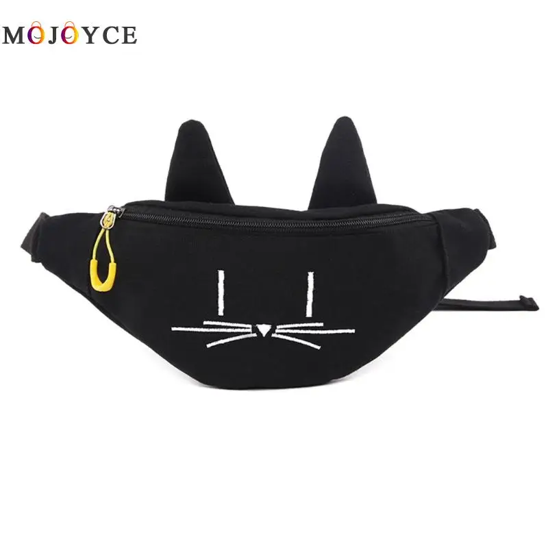 Женская поясная сумка с милым рисунком кота из мультфильма, холщовая поясная сумка, модная женская поясная сумка