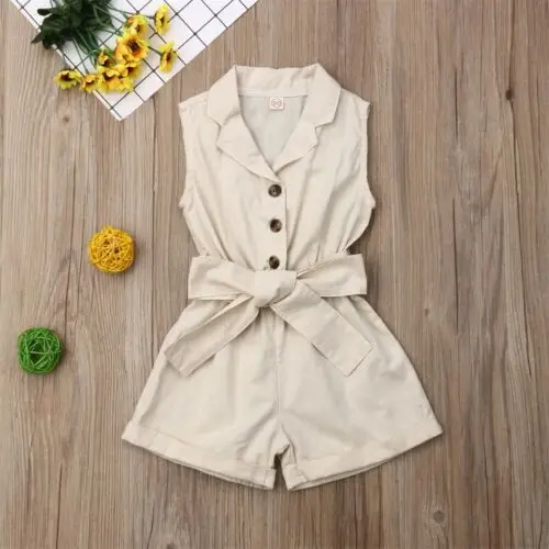 2019 New Fashion Kids Baby Girls Clothes Lovely Solid Sleeveless Bow-tie Waist Short Romper Jumpsuit Outfits Sunsuits Hot Sale