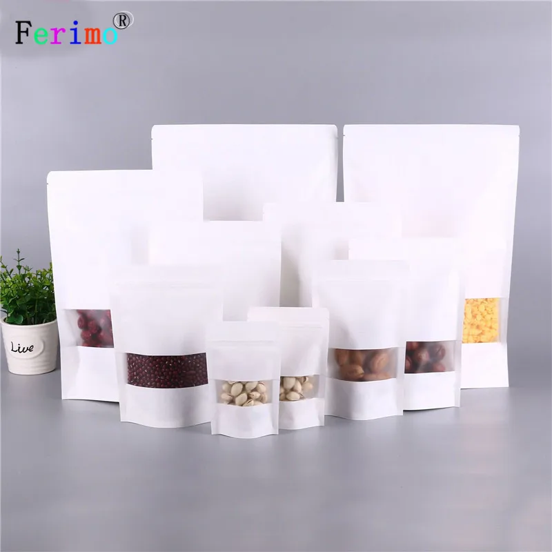free shipping 100pcs Frosted windows white kraft paper self sealing bags tea supporting food packaging fruit bags. | Дом и сад