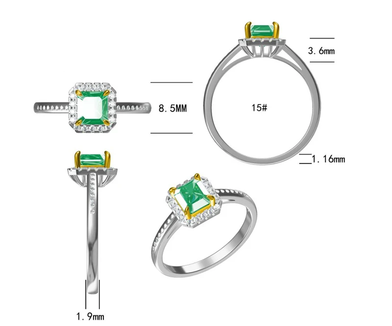 Кольца из натурального изумруда для женщин, 18 К, белое золото, прямоугольная огранка, изумруд, два тона, золотые бриллианты, кольцо, вечерние ювелирные изделия, подарок