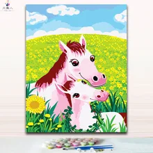 Две Мультяшные лошади в подсолнухе цветы картины Раскраска по номерам посылка комплекв подарок для отправки матери